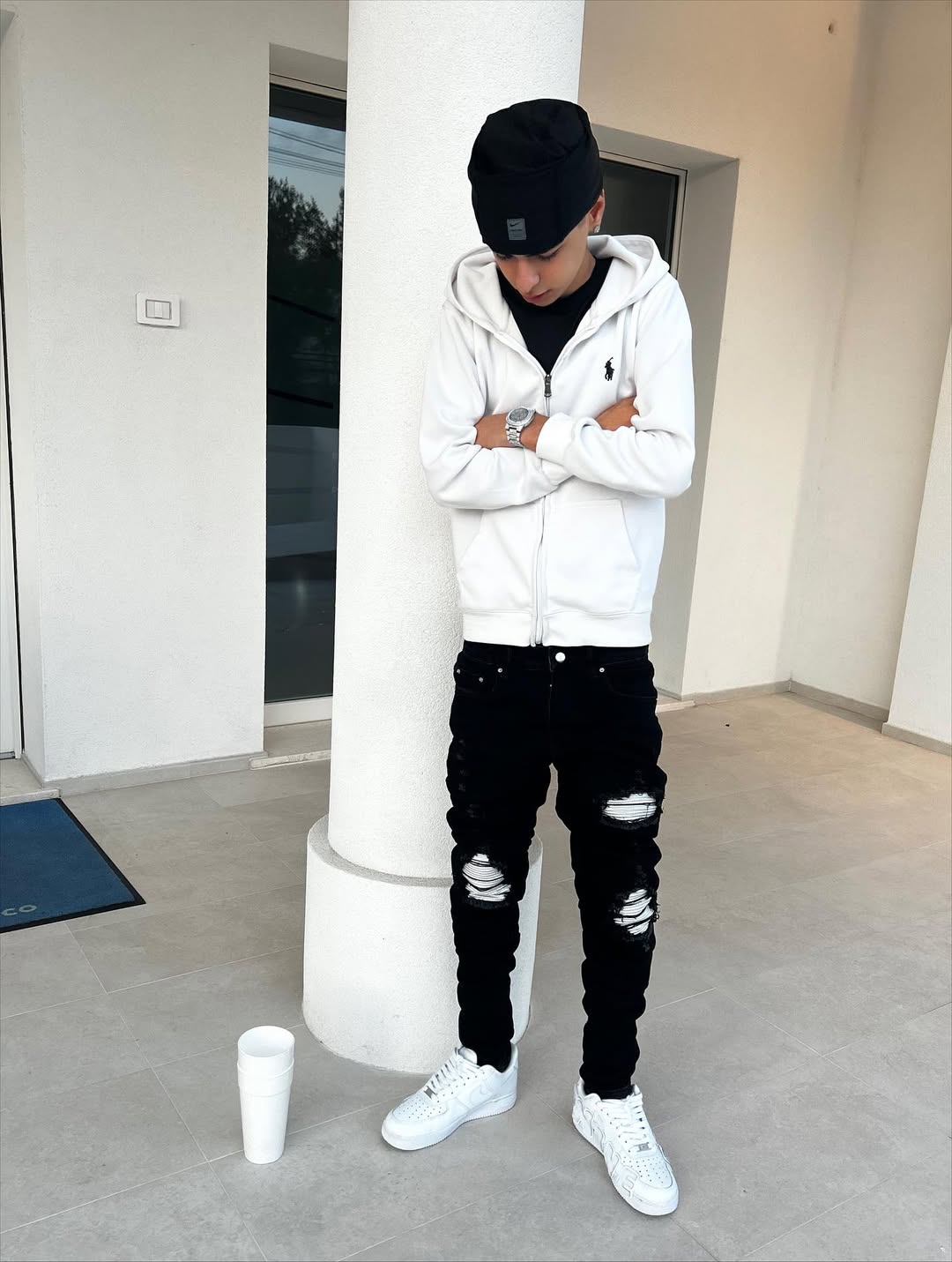 White Patched Dark Jeans