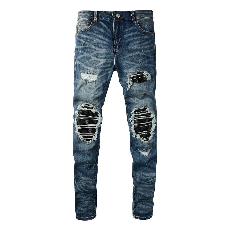 Leather Patched Jeans