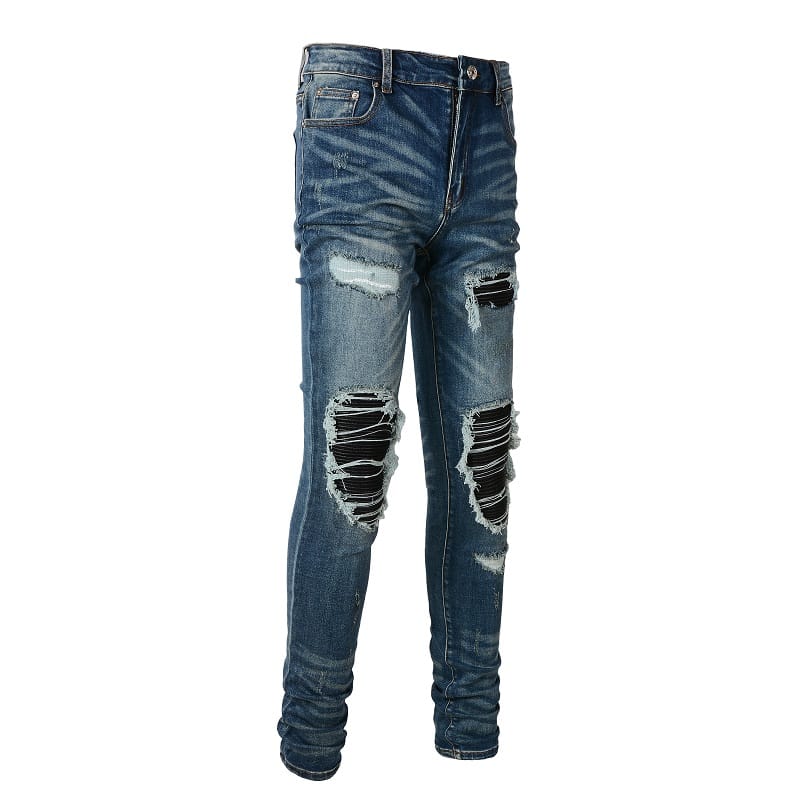 Leather Patched Jeans