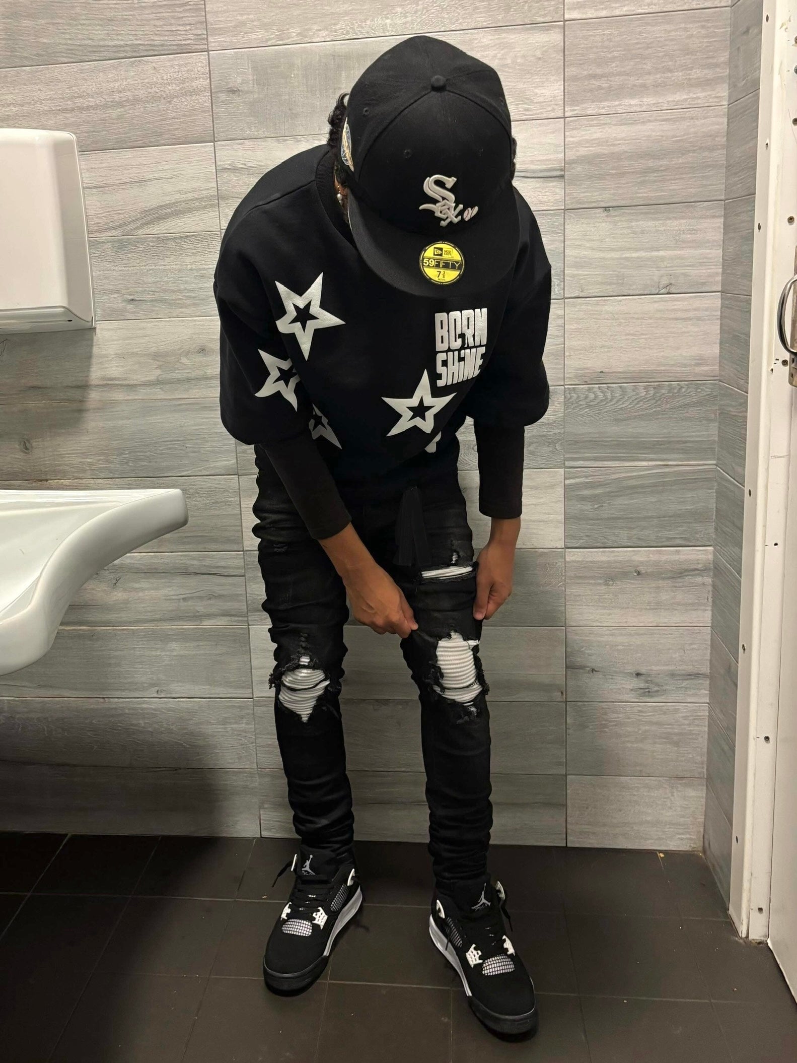 White Patched Dark Jeans