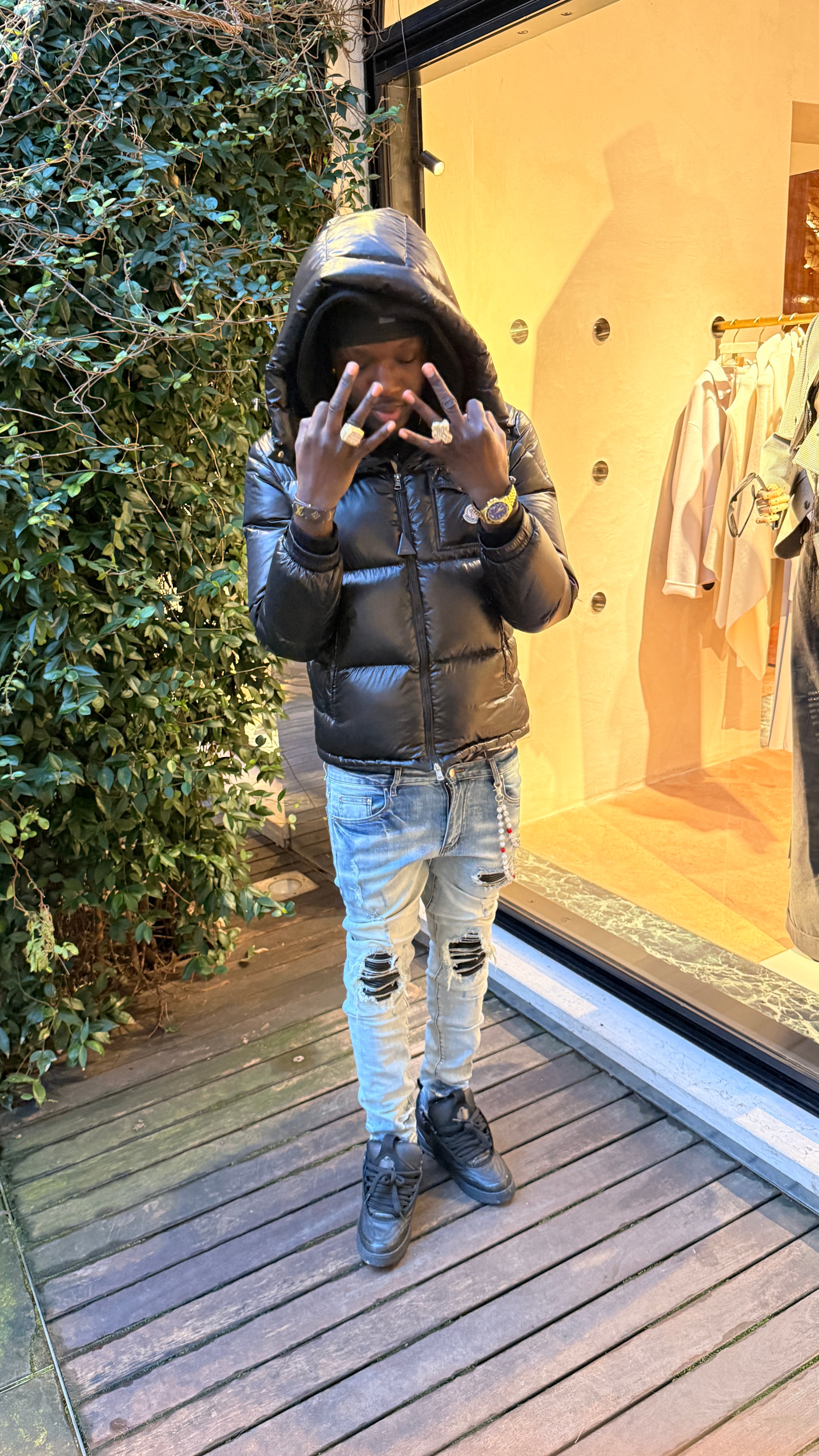 Black Patched Washed Jeans