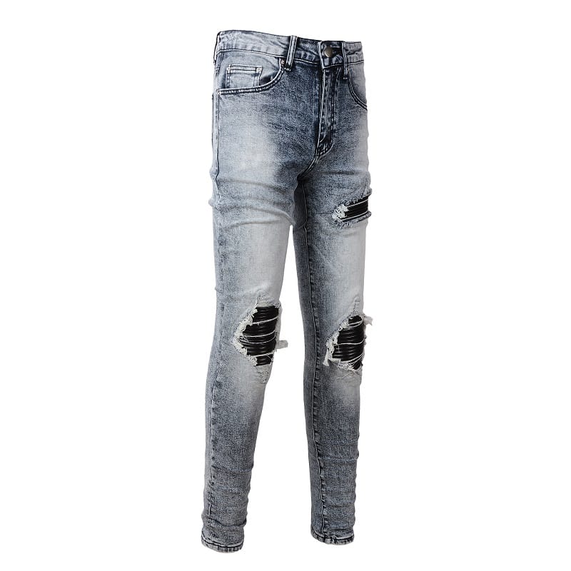 Grey Black Patch Jeans