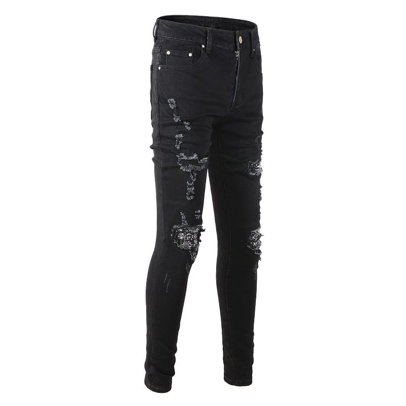 Destroyed Black Bandana Jeans
