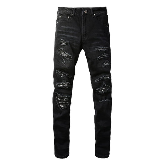 Black Bandana Patch Jeans