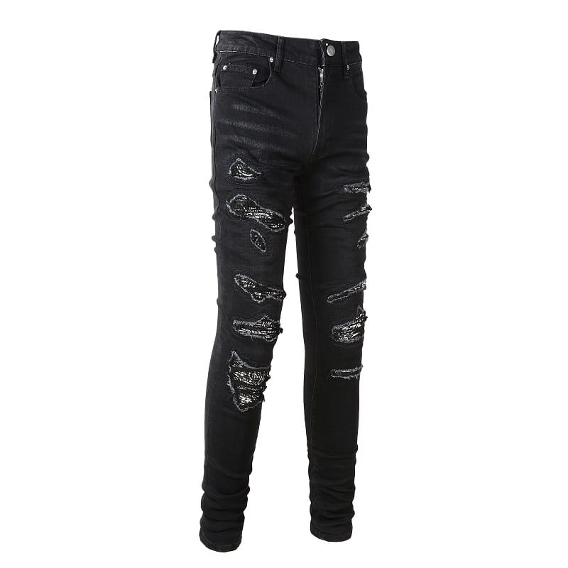 Black Bandana Patch Jeans