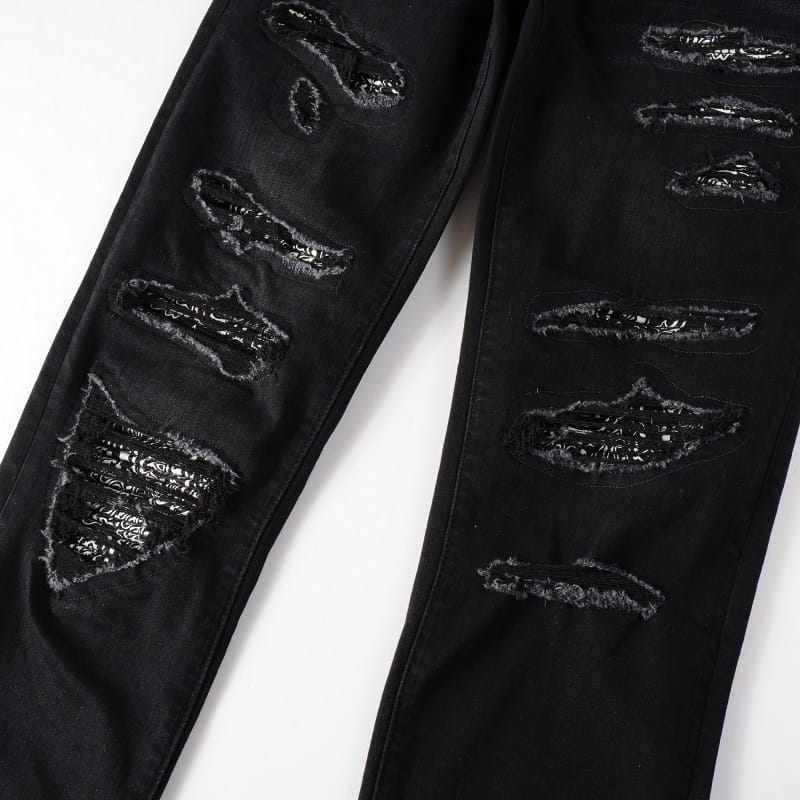 Black Bandana Patch Jeans