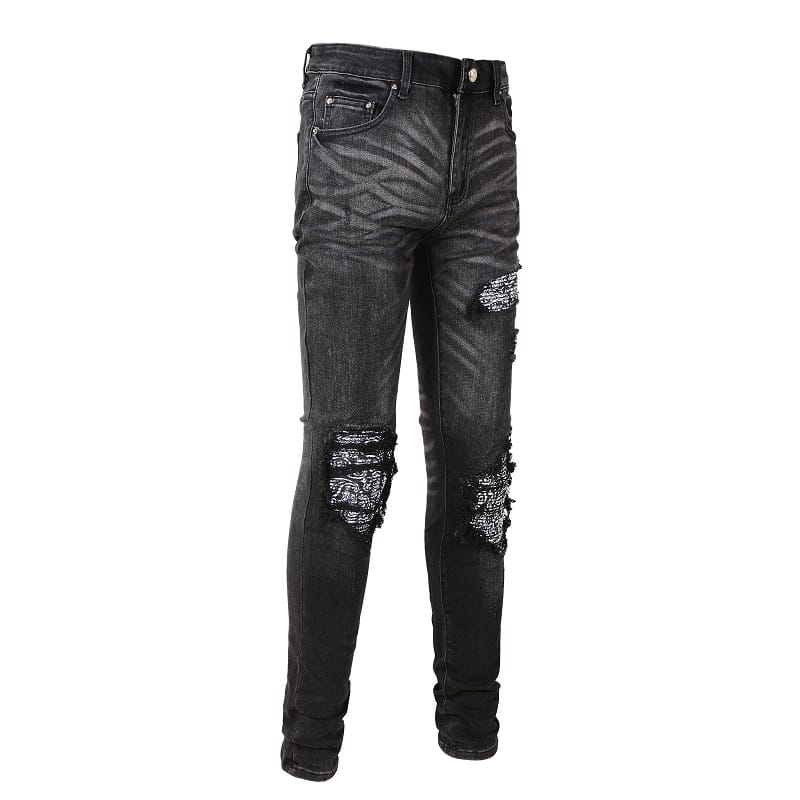 Grey Patched Bandana Jeans