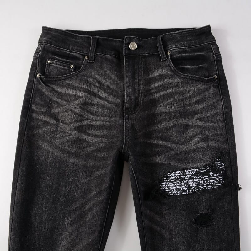 Grey Patched Bandana Jeans