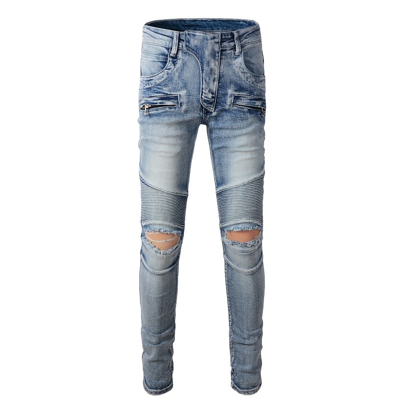 Destroyed Biker Clear Jeans