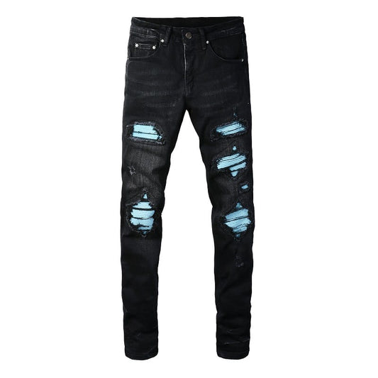 Blue Patch Black Jeans