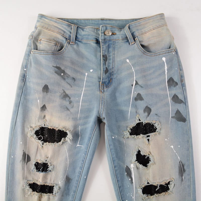 Washed Destroyed Diamond Jeans